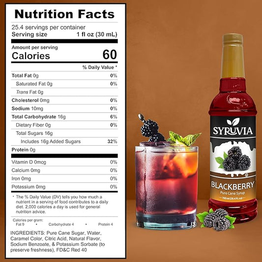 Syruvia Blackberry Syrup, Flavored Syrup for Drinks, Cocktails, Lemonades, Iced Teas, and Desserts – 25.4 fl oz