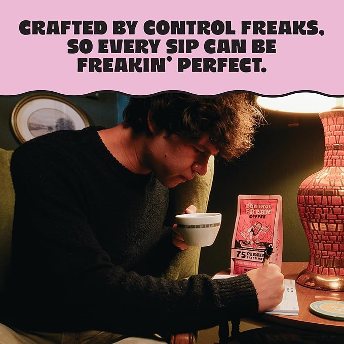 Control Freak Coffee Controlled Chaos 75% Caffeine Ground Coffee (32 Oz) – Low Caffeine Coffee Reduced Blend, Sugarcane Decaf – Freshly Roasted Specialty Coffee, Bold, Smooth Roast