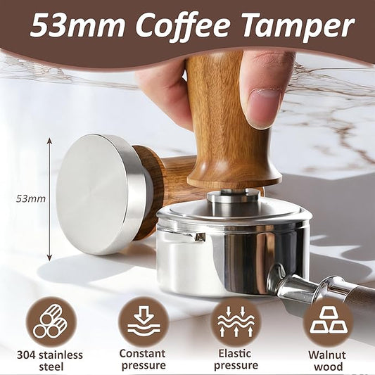 Espresso Tamper, Professional Spring Loaded Espresso Accessories with WDT Tool Espresso & Puck Screen, Compatible with 53mm/54mm Breville Portafilter, Coffee Tamper for Home & Commercial Use