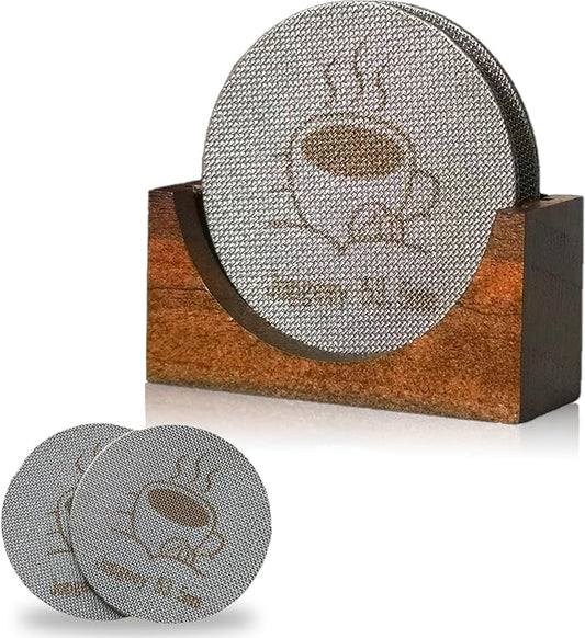 2 Packs 53.5mm Espresso Puck Screen with Stand, Reusable Coffee Filters Compatible with Breville Barista 54mm Portafilter Basket, 1.7mm Thickness 150μm 316 Stainless Steel Espresso Machine Accessories