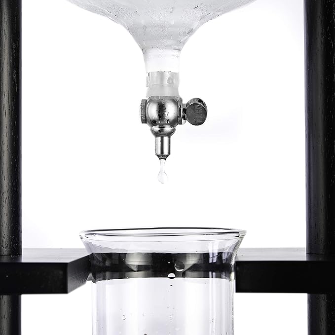 Yama Cold Brew Maker I Ice Coffee Machine With Slow Drip Technology I Makes 6-8 cups (32oz), Large Capacity Cold Brew Coffee Tower, Black Wood Straight Frame