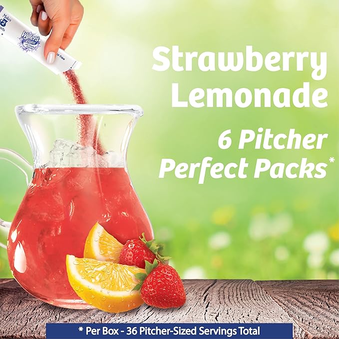Wyler's Light Pitcher Packs, Water Drink Mix, Strawberry Lemonade, 6 Boxes (36 Pitcher Packets)