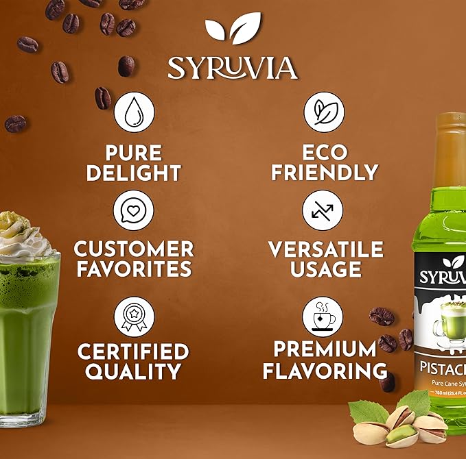 Syruvia Coffee Syrup, Pistachio Flavored Syrup for Drinks and Desserts – 25.4 fl oz