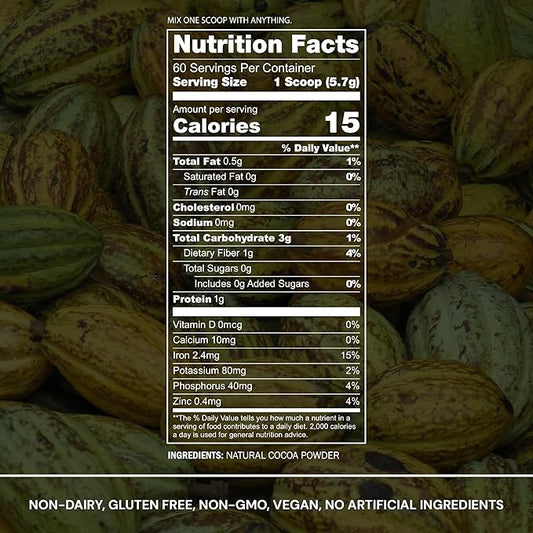 Blueprint Bryan Johnson Non Dairy Cocoa Powder – Elite Level Flavanols – 100% Pure Cocoa – Low Fat Unsweetened Cocoa – Undutched – Keto Friendly – Great for Baking, Cooking & Smoothies – 12oz Bag