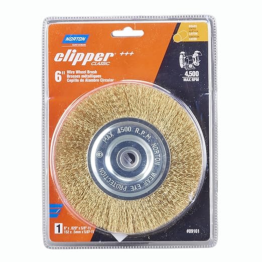 Norton Wire Brush, Clipper 6" Wire Wheel for Angle Grinder, Coated Brass Brush for Cleaning, Crimped Wire Metal Brush, Pack of 1