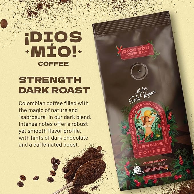 Dios Mio Coffee by Sofia Vergara, Dark Roast, Ground Premium Colombian Coffee, 12 Ounce Bag