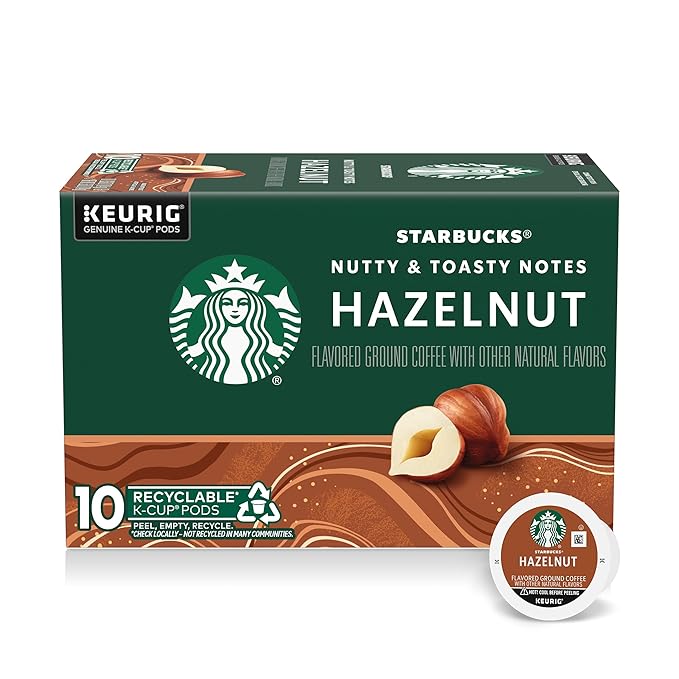 Starbucks K-Cup Coffee Pods, Flavored Hot or Iced Coffee, Hazelnut, 10 Keurig Pods
