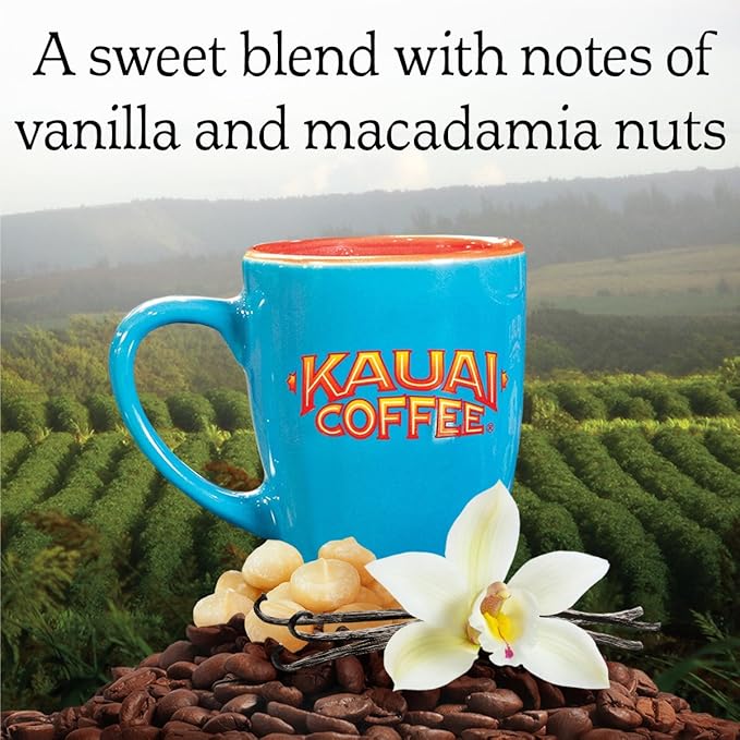 Kauai Coffee Ground Coffee – Smooth, Rich, Medium Roast – Slightly Sweet Nutty Flavor | Arabica, 10% Hawaiian with No Bitterness | Vanilla Macadamia Nut (Pack of 4)