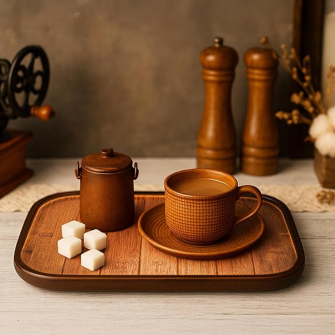 Rustic Wooden Serving Tray, 15.7"x11" Wood Decorative Tray for Living Room, Modern Coffee Table Tray, Large Rectangular Serving Platters for Home Decor, Ottoman, Bed, Kitchen, Bathroom, Breakfast, Bar