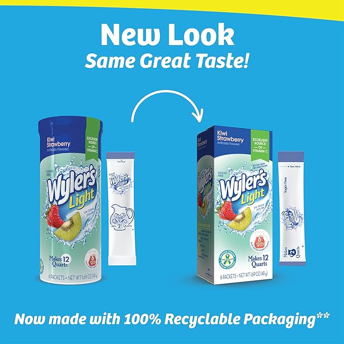 Wyler's Light Pitcher Packs, Water Drink Mix,Kiwi Strawberry,6 Pitcher Packets