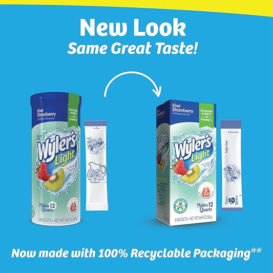 Wyler's Light Pitcher Packs, Water Drink Mix,Kiwi Strawberry,6 Pitcher Packets (Pack of 2)