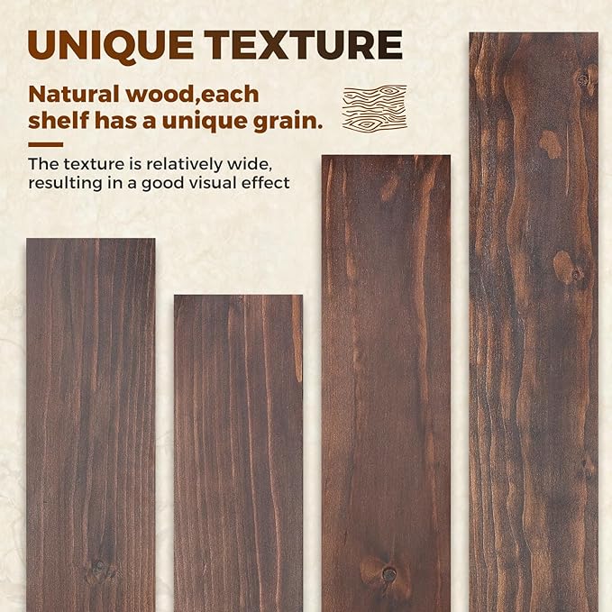 Floating Wall Shelves 24x6.8x1.7 Inch – Solid Wood Rustic Shelves in Walnut Finish – Wall Mounted Display Shelf for Bathroom, Kitchen, Bedroom – Set of 3