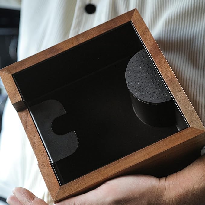 KNODOS Walnut 58mm Espresso Accessories Kit Includes Espresso Knock Box, Tamper Station, Calibrated Espresso Tamper, Adjustable Distribution Tool, Coffee Bean Dosing Cup and RDT Spray Bottle