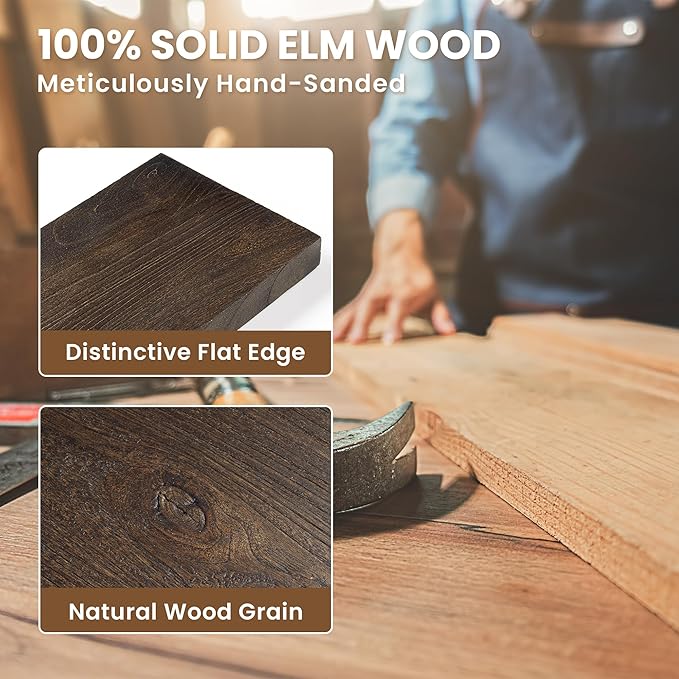 Floating Shelves, 8" Deep Rustic Solid Elm Wood Wall Mounted Floating Shelves, Wall Shelves with Invisible Bracket for Living Room Bathroom Bedroom Kitchen, 24 Inch Set of 2, Walnut