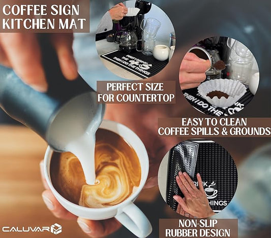 Coffee Matt for Counter First I Drink The Coffee Then I Do The Things 18x12 in, Non-Slip Silicone Espresso Maker Mat for Countertops, Aloha, Hawaiian and Luau Tiki Bar Decor and Tiki Decorations