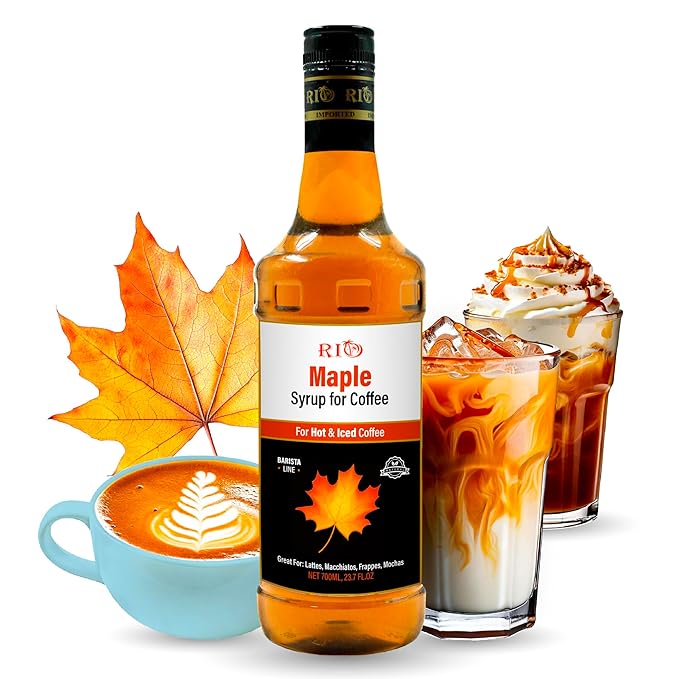 RIO Maple Flavoring Coffee Syrup – Perfect for Hot or Iced Coffee & Desserts, Classic Maple Blend Sweetened with Pure Cane Sugar, Barista-Grade Syrup for Drinks at Home & Work – 700ml