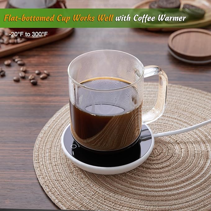 DRASTAR Glass Coffee Cups, 16 oz Coffee Mugs, Flat Bottomed Cups with Acacia Wood Lid, Glass Tea Cup with Handle, Clear Tea Cup Set of 2