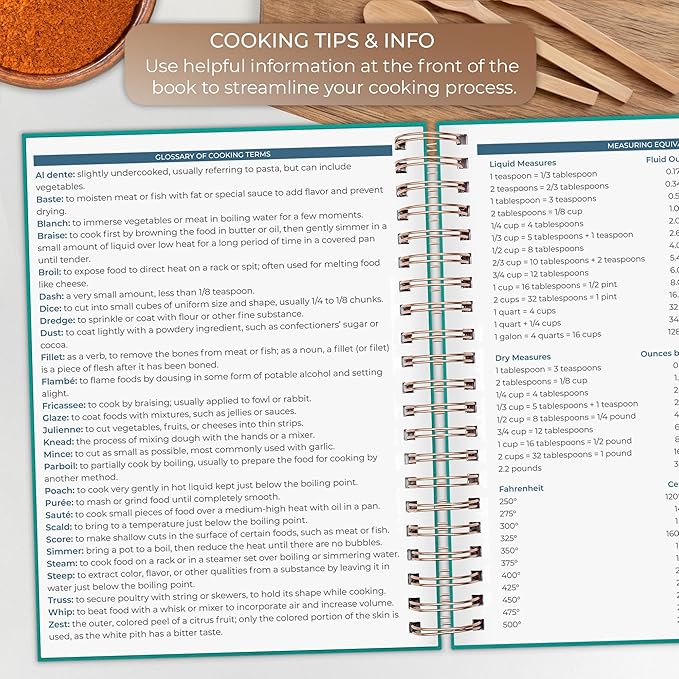 Clever Fox Recipe Book Spiral – Blank Family Cookbook – Empty Cooking Journal – Notebook Organizer to Write In Recipes – Large (Turquoise)