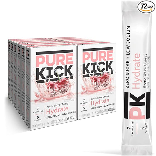 Pure Kick Hydration Singles To Go Drink Mix, Arctic Wave Cherry, Includes 12 Boxes with 6 Packets in each Box, 72 Total Packets