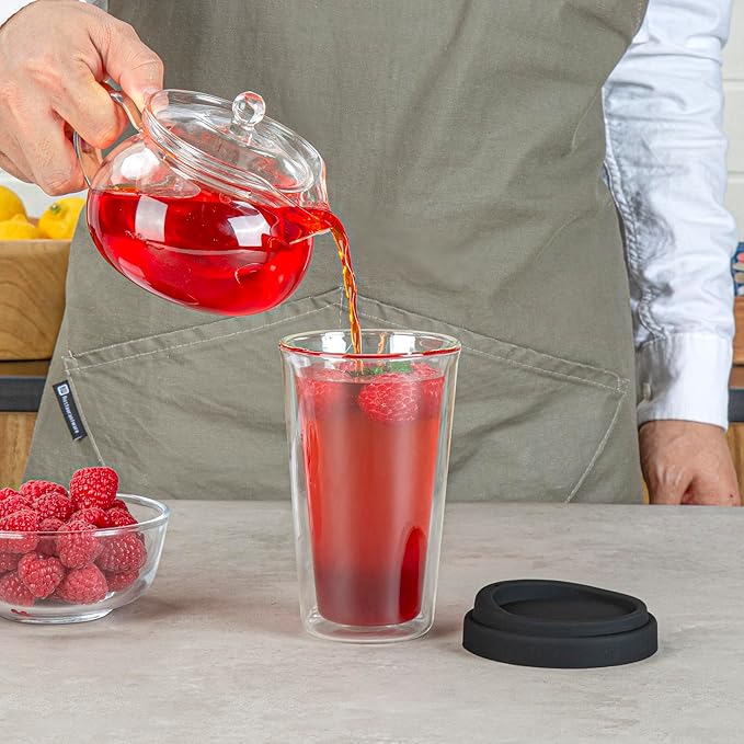 Restaurantware - Forma Professional 13.5 Ounce Insulated Travel Mugs With Lids, 10 Double Wall Coffee Mugs - Includes Lids, Reusable, Clear Borosilicate Glass Tumblers, Dishwashable, Microwavable