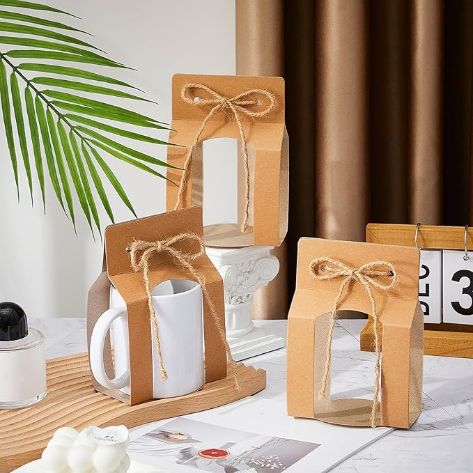 Kosiz 36 Pcs Mug Boxes Sublimation Coffee Mugs Gift Bags with Window Packaging Storage Box for Shipping Selling Wedding Valentines Gift Packaging Wrapping (for 11oz Mug,Brown)