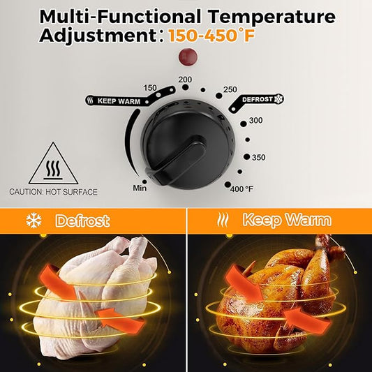 8 QT Electric Roaster Oven with Self-Basting Lid, Turkey Roaster Oven with Defrost Warm Function, Removable Pan and Rack, Stainless Steel White