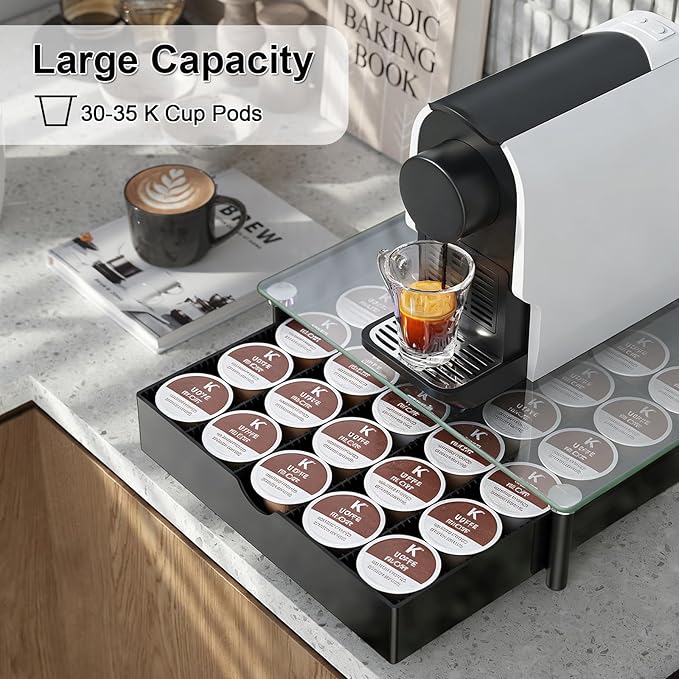 gianotter Crystal Tempered Glass Vertuo Pod Holder Drawer, Compatible with Nespresso Vertuo Capsules, Compatible with 40 Large or 60 Small Nespresso Capsule Organizer (transparent)