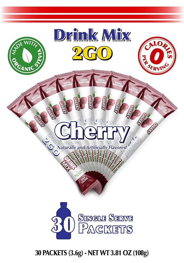 GramZero 2GO Sticks - Cherry, Zero Calorie Sugar Free Drink Mix, Stevia Sweetened, Great For Nutrition Club Loaded Tea To Go Kits