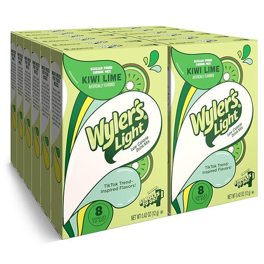 Wyler's Light Singles To Go Powder Packets, Water Drink Mix, Watertok Kiwi Lime, 96 Servings, 8 Count x Pack of 12
