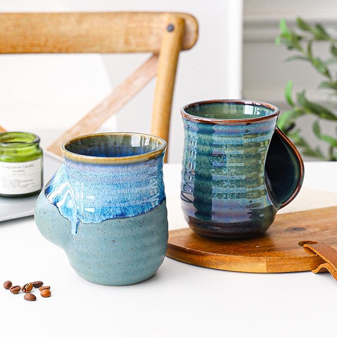 Mkour 21oz Large Ceramic Coffee Mugs, Handmade Tea Cups with Comfortable Handle for Office and Home, Microwave and Dishwasher Safe (Blue Grey)