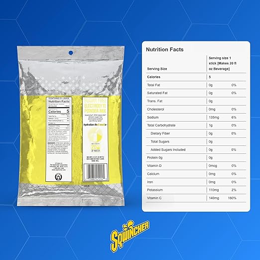 Sqwincher Zero Qwik Stik, Lemonade, Sugar Free, Low Calorie, Low Sodium Electrolyte Powder Hydration Drink Mix, .11 0z Packet (Pack of 50)