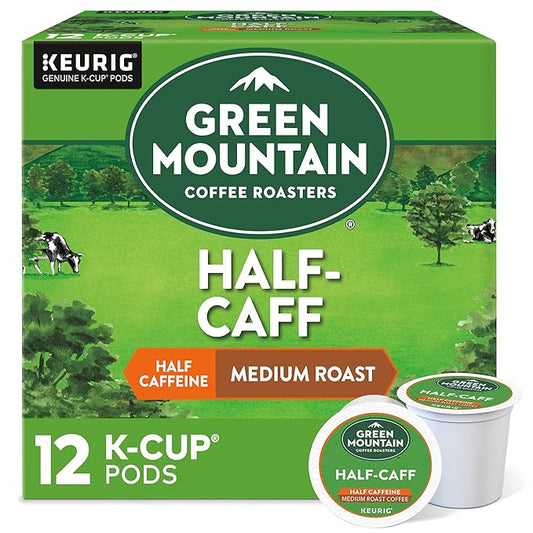 Green Mountain Coffee Roasters Half Caff Keurig Single-Serve K-Cup pods, Medium Roast Coffee, 12 Count