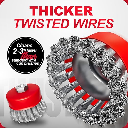 DIYSELF 12 Pack Wire Wheel for Angle Grinder, 3-Inch & 4-Inch Wire Brush for 4 1/2 Angle Grinder, Fit for 5/8 Inch Threaded Arbor, Angle Grinder Attachments for Rust Removal & Metal Surface Prep