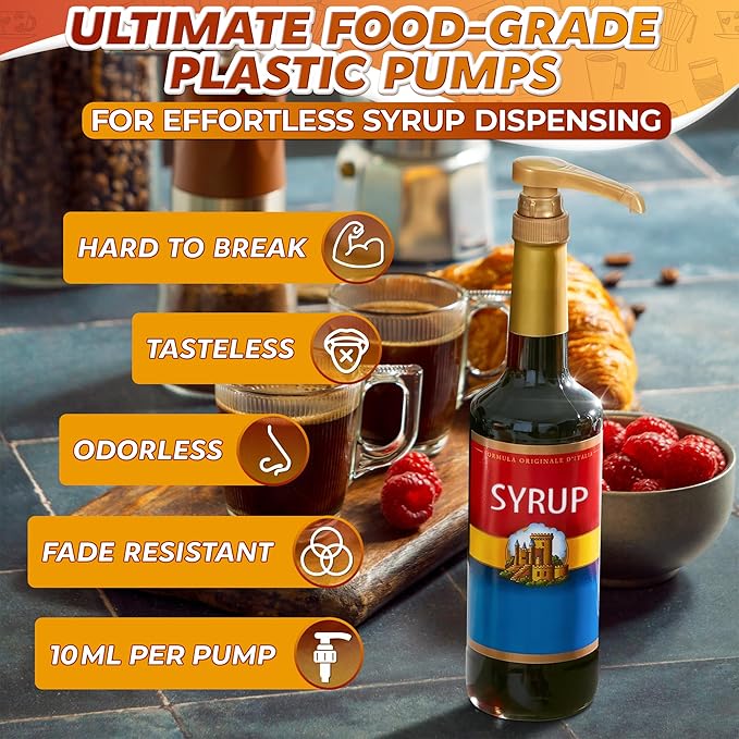 Pumps for Syrup Bottles 5 Pack - 9.25" Closed/11.54" Open Coffee Syrup Dispenser Pump - Lockable Mechanism, Fits Various 25.4 oz Bottles, Easy to Use & Clean, Suitable for Liquids, Pastes & Sauces