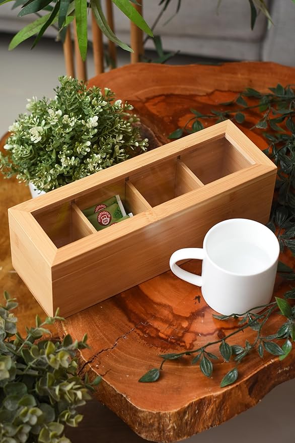 Acacia Wooden Tea Bag Organizers, Tea packet Storage Boxes, Tea Caddy for Tea Bags Chest, Teabag Holder Containers, Teabox Station Display, Organizador De Tes Caja Para Te, 8 Compartments