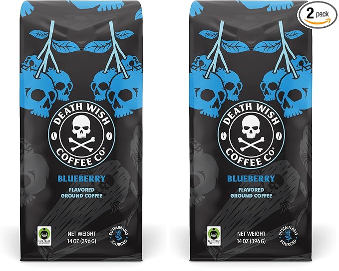 Death Wish Coffee, Fair Trade, Ground Blueberry Coffee, 14 oz (Pack of 2)