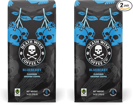 Death Wish Coffee, Fair Trade, Ground Blueberry Coffee, 14 oz (Pack of 2)