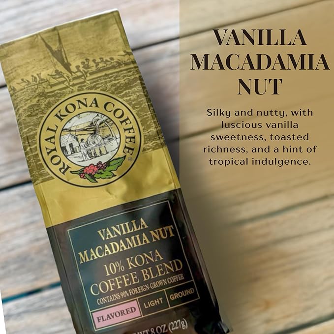 ROYAL KONA COFFEE - Light Roast Ground Coffee, Vanilla Macadamia Flavor, 40 Ounce