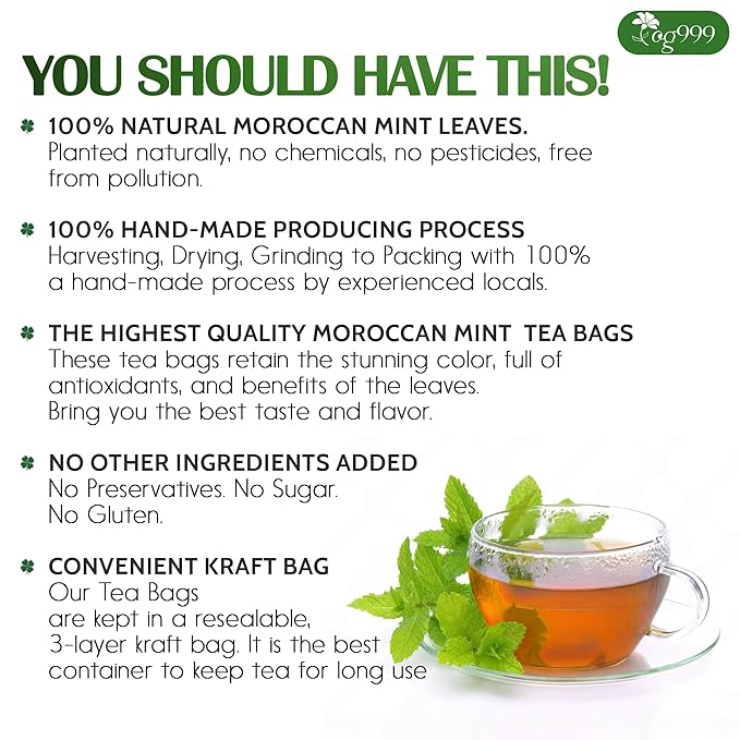 TOG999, Premium Moroccan Mint Green Tea | 30 Tea bags | Traditional Green Tea with Spearmint – Refreshing Flavor, Premium Quality Herbal Blend. Gluten-Free. Vegan