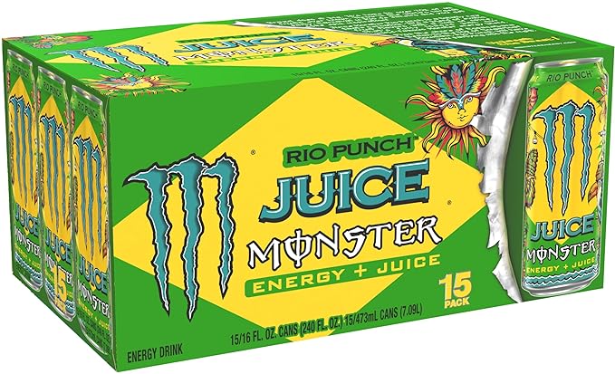 Monster Energy Juice Rio Punch, Energy Drink, 16 Ounce | Energy + Juice, Pack of 15