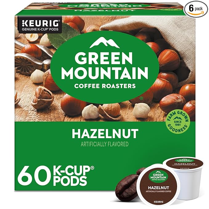Green Mountain Coffee Roasters Hazelnut, Keurig Single Serve K-Cup Pods, Light Roast Coffee, 60 Count, (6 Packs of 10)