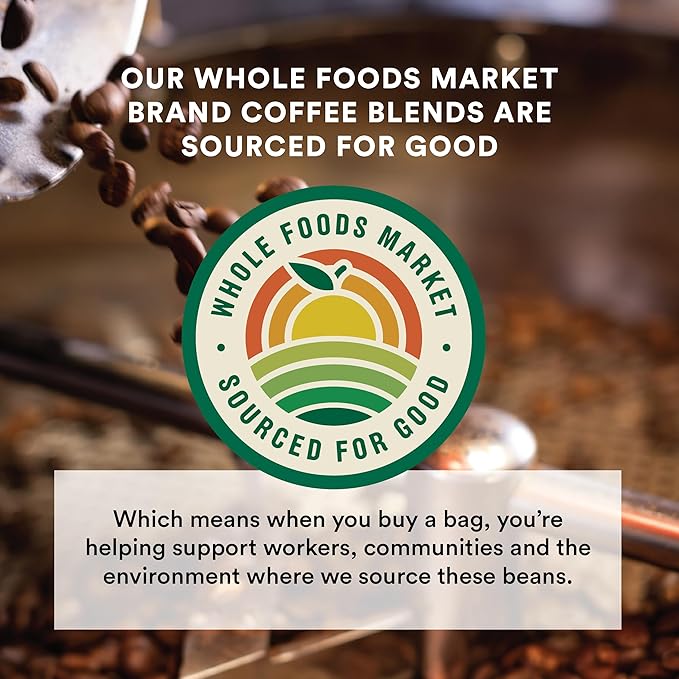 Whole Foods Market, Rainforest Blend Medium-Dark Roast Whole Bean Coffee, Cocoa, Caramel & Toasted Almond, 12 Ounce