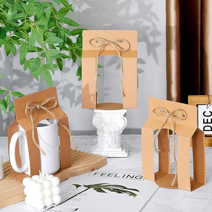 Kosiz 36 Pcs Mug Boxes Sublimation Coffee Mugs Gift Bags with Window Packaging Storage Box for Shipping Selling Wedding Valentines Gift Packaging Wrapping (for 15oz Mug,Brown)