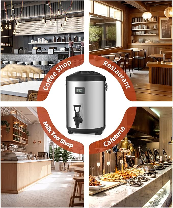 3.2 Gallon Insulated Beverage Dispenser, 12L Thermal Coffee and Drink Server with Spigot, Non-Electric Hot & Cold Drink Container for Juice, Tea, Milk, or Chocolate
