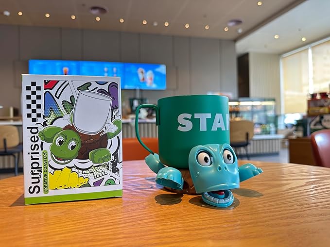 JOD® Turtle Coaster, 3D Printed Funny Tea Coasters with Interactive Expression, Turtle Cup Holder, Liftable Limbs & Expressive Face for Turtles,Tortoise Lover Gag Gifts Home Decor(Blue Pro)