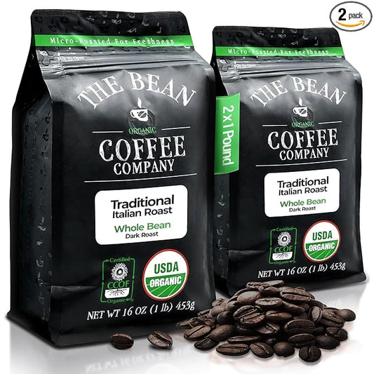 The Bean Organic Coffee Company Il Chicco (Traditional Italian Roast), Dark Roast, Whole Bean Coffee, 16-Ounce Bags (Pack of 2)