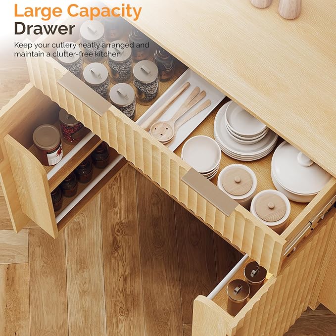 VINGLI Kitchen Island with Storage, Rolling Cart on Wheels with Foldable Drop Leaf, Drawer & Door Cabinet, Portable Kitchen Cart for Meal Prep & Organization, Oak
