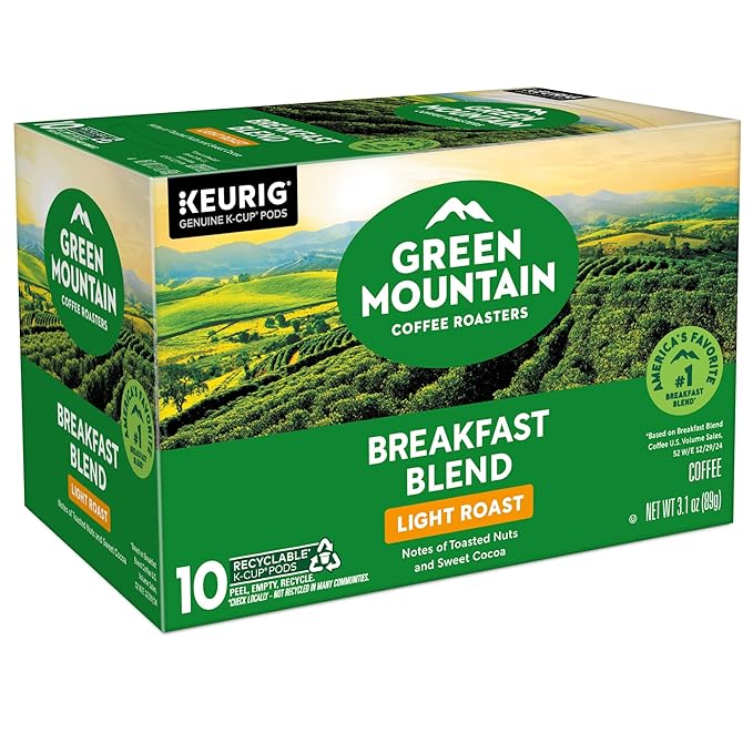 Green Mountain Coffee Roasters Breakfast Blend, Keurig Single Serve K-Cup Pods, Light Roast Coffee, 60 Count, (6 Packs of 10)