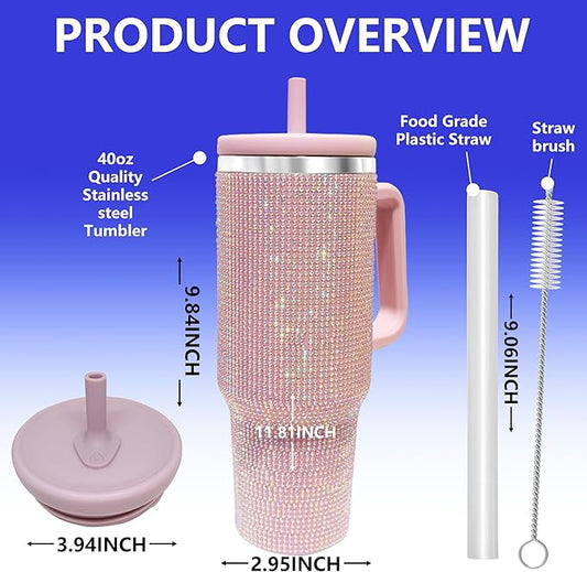 40-OZ Insulated Water Bottle,Insulated Stainless Steel Tumbler,Reusable Cold Drink Thermos,BPA-Free, Double-Wall Stainless Steel Water Bottle (Lilac Purple-Diamond, 40, Fluid Ounces)