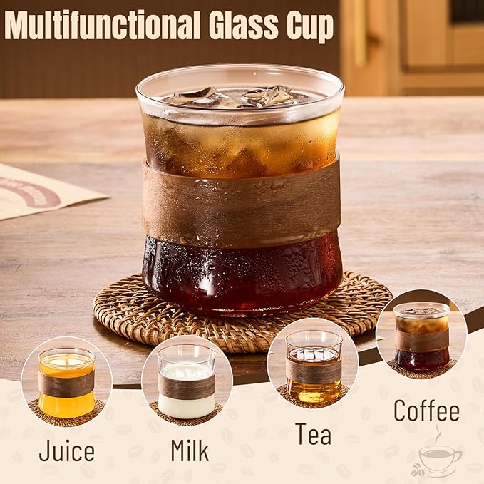 PARACITY Espresso Cups Set of 2 with Wooden Ring, 14 OZ High Borosilicate Espresso Shot Glass, Clear Small Expresso Shots Cup, Espresso Accessories